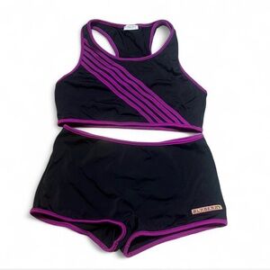 Vintage Y2K Burberry Black and Purple Swimsuit Set Size M